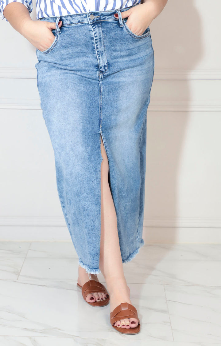 Falda de mezclilla larga con abertura frontal - FALDA XL Boutiquemirel 