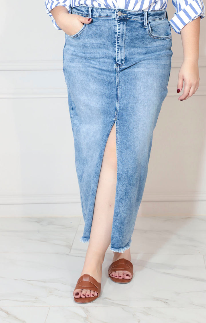 Falda de mezclilla larga con abertura frontal - FALDA XL Boutiquemirel 