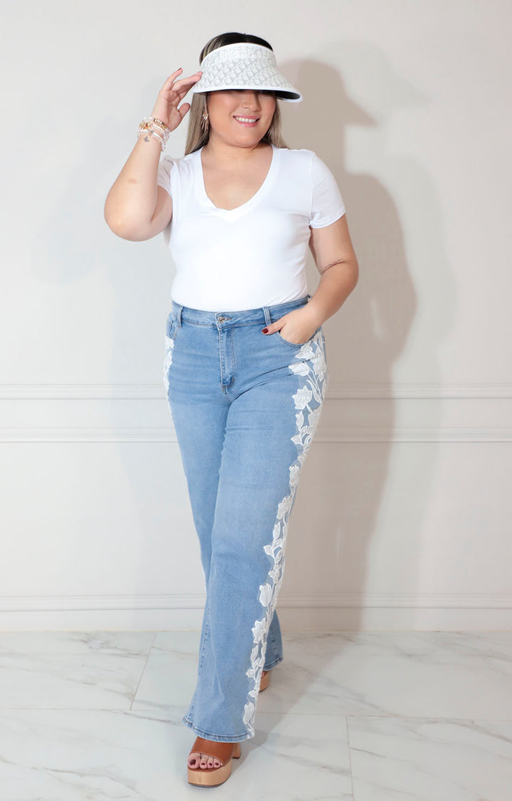 Pantalon de mezclilla estampado con flores - PANTALON XL Boutiquemirel 