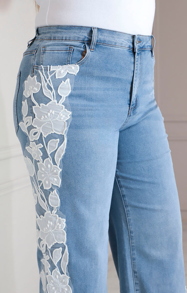 Pantalon de mezclilla estampado con flores - PANTALON XL Boutiquemirel 