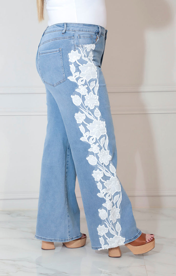 Pantalon de mezclilla estampado con flores - PANTALON XL Boutiquemirel 