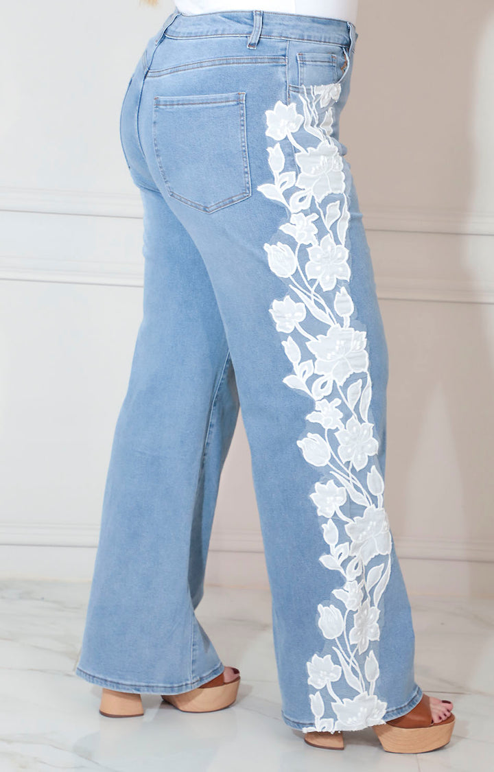 Pantalon de mezclilla estampado con flores - PANTALON XL Boutiquemirel 