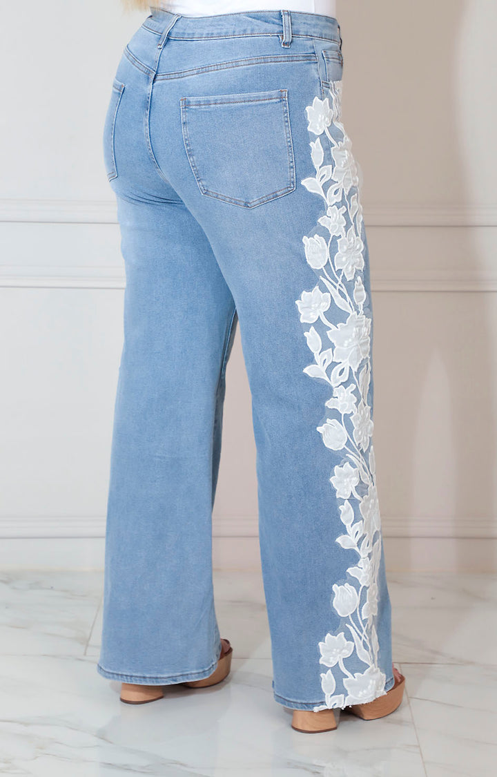 Pantalon de mezclilla estampado con flores - PANTALON XL Boutiquemirel 
