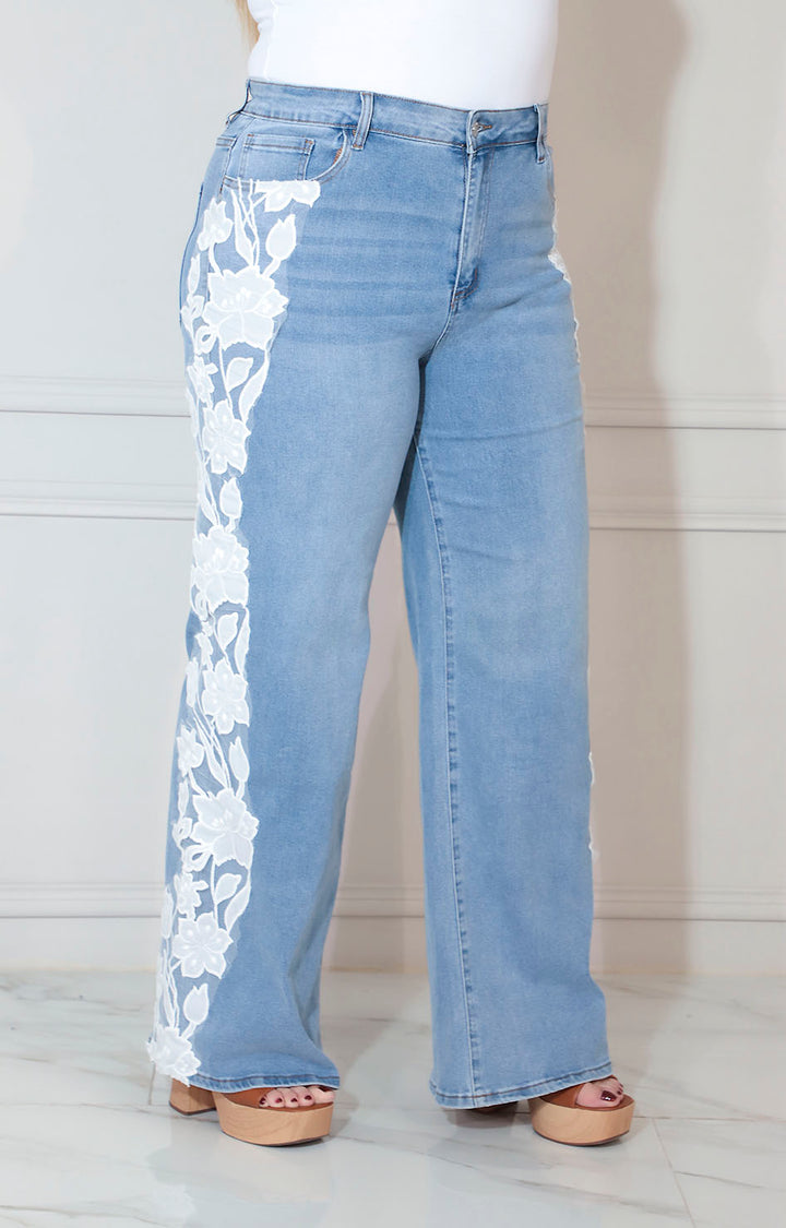 Pantalon de mezclilla estampado con flores - PANTALON XL Boutiquemirel 