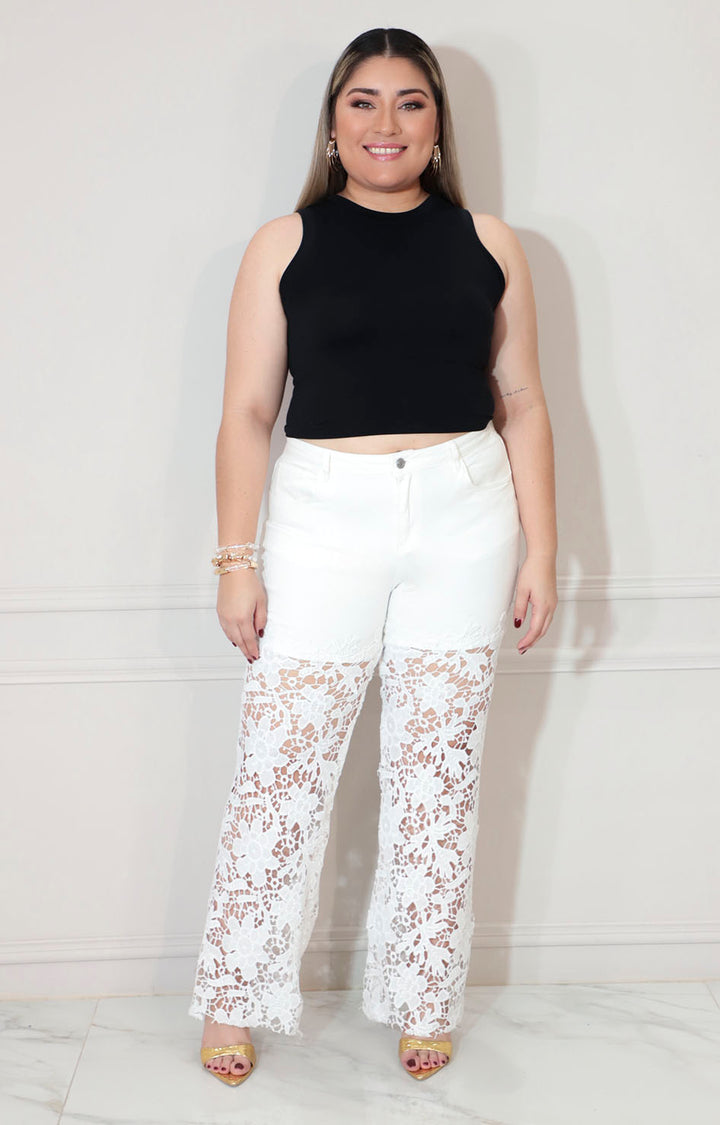 Pantalón blanco con guipiur y bolsas - PANTALON XL Boutiquemirel 