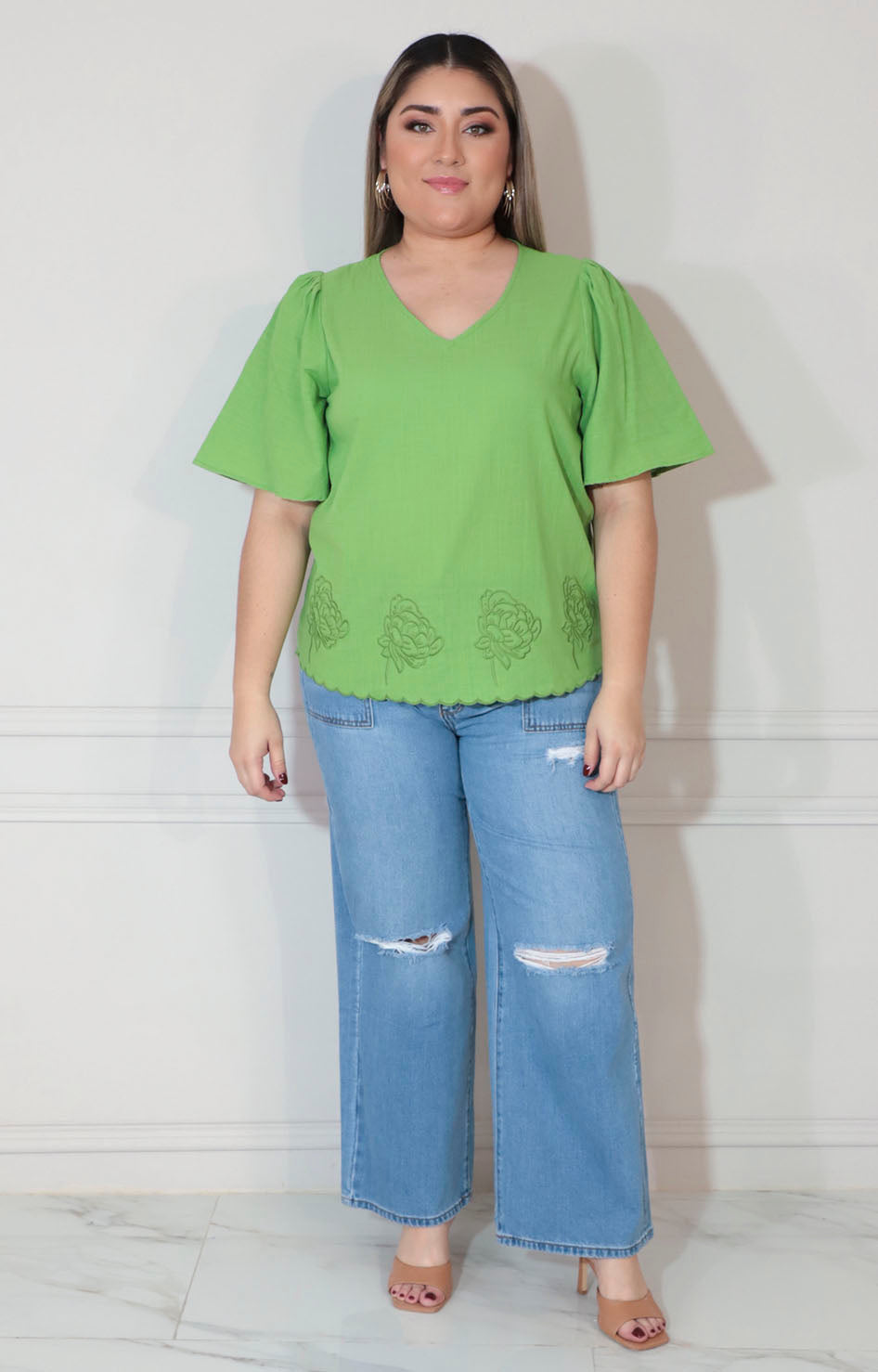 Blusa verde con bordado inferior - BLUSA XL Boutiquemirel 