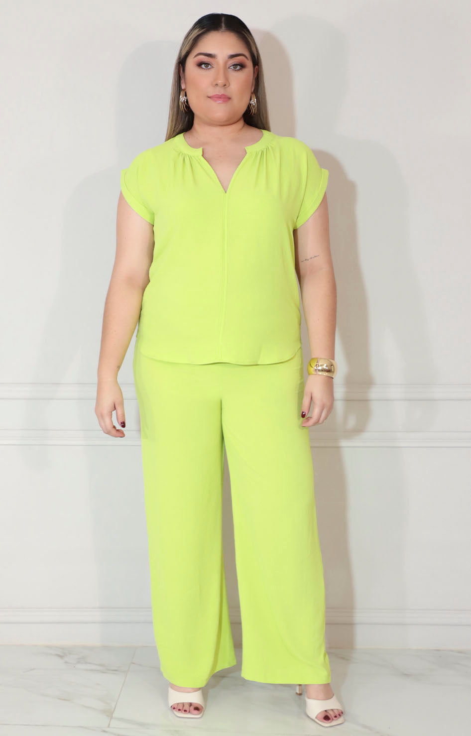 Conjunto verde limón con pantalón - CONJUNTO XL Boutiquemirel 
