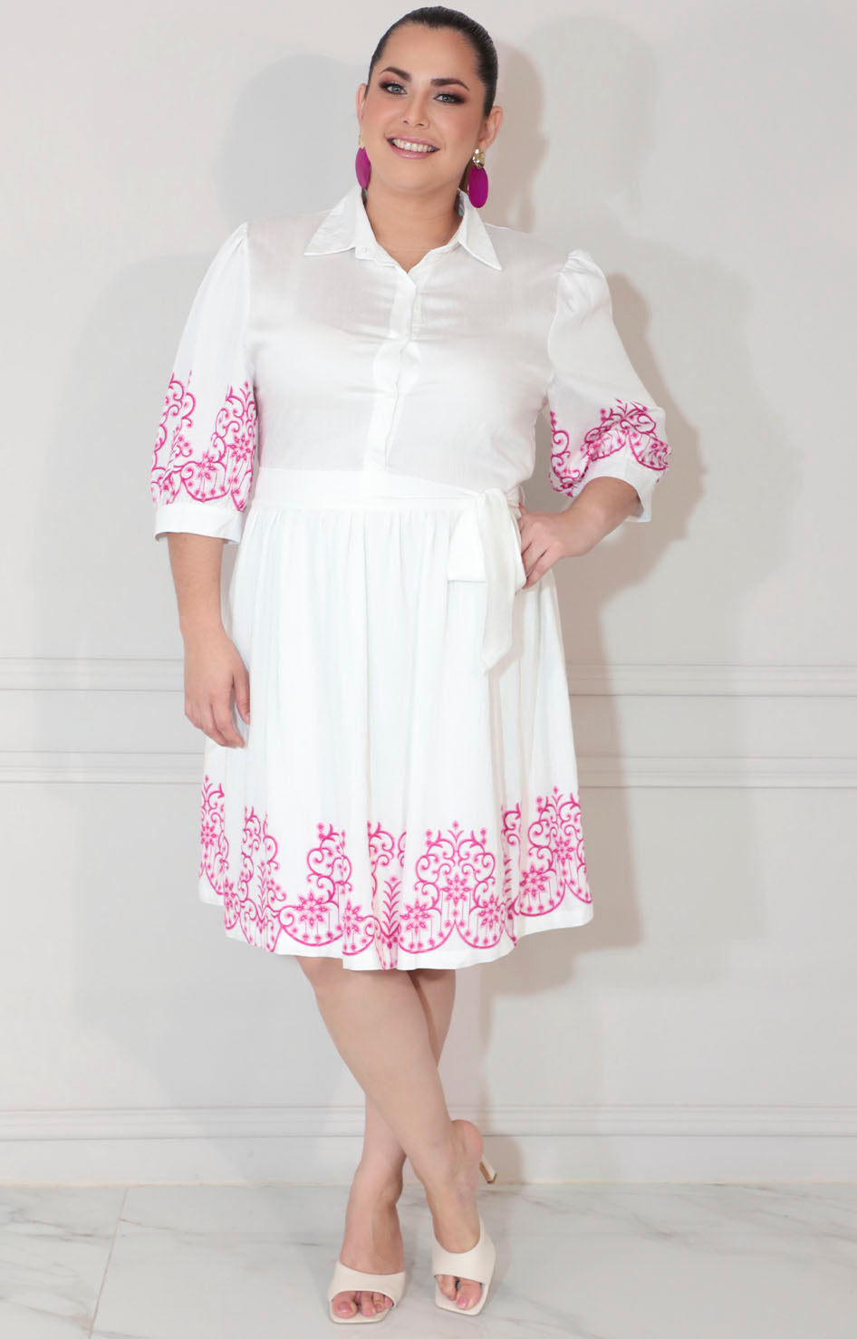 Vestido fucsia con botones frontal y lazo - VESTIDO XL Boutiquemirel 