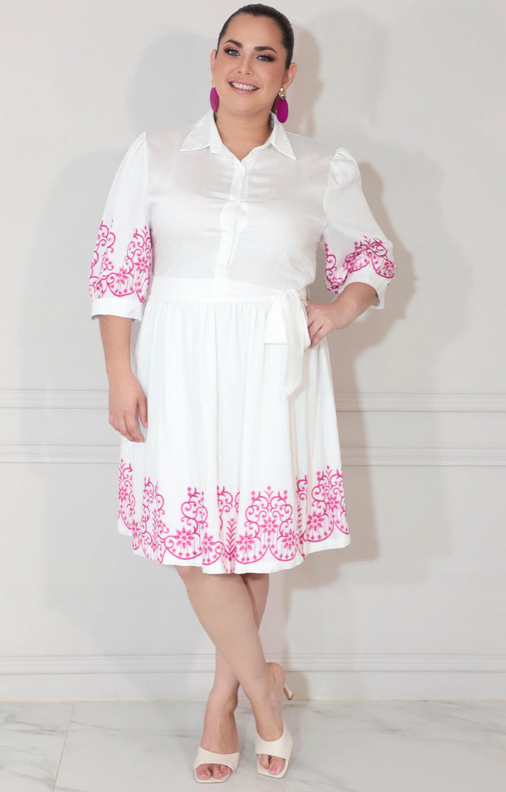 Vestido fucsia con botones frontal y lazo - VESTIDO XL Boutiquemirel 