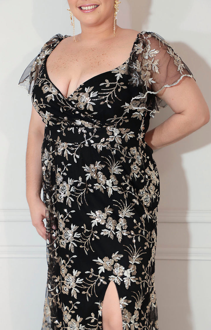 Vestido negro floral con lentejuela - VESTIDO Boutiquemirel 