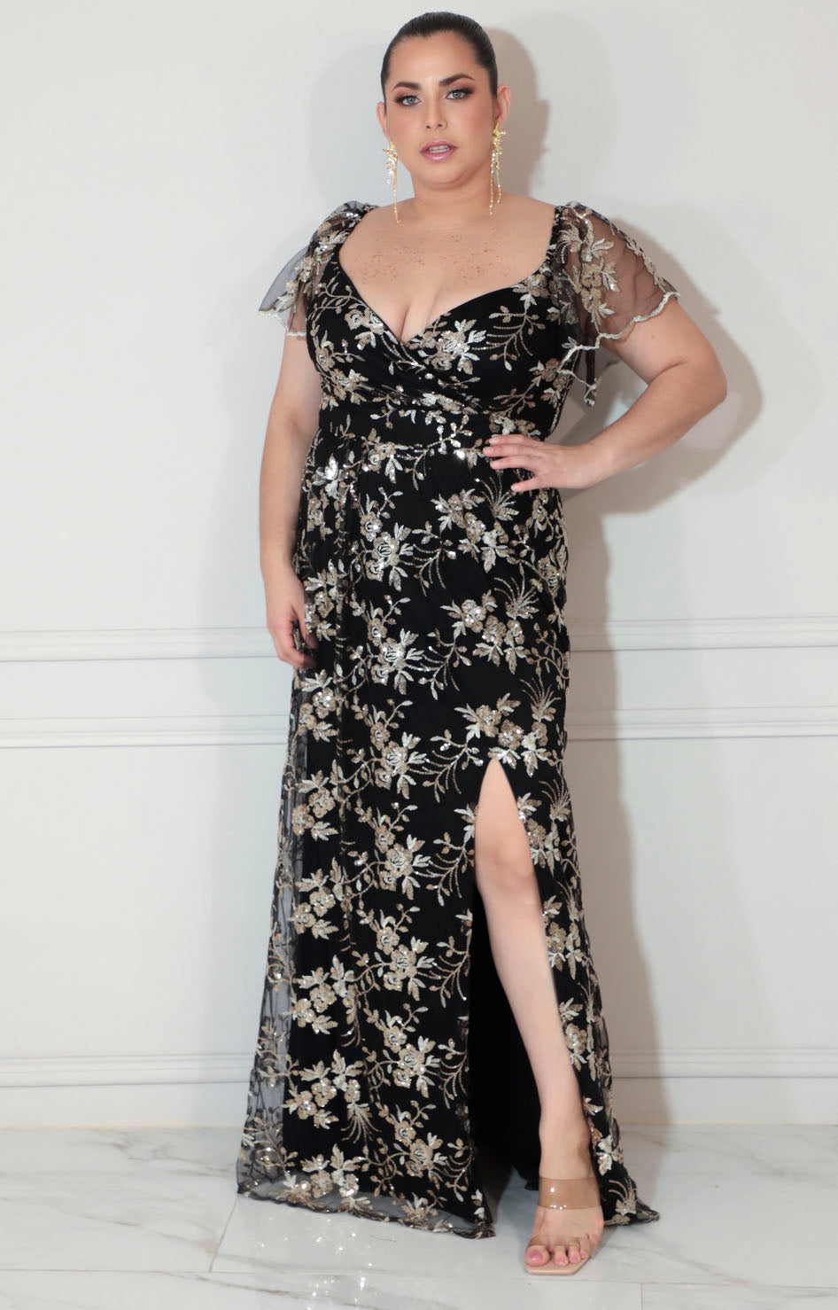 Vestido negro floral con lentejuela - VESTIDO Boutiquemirel 