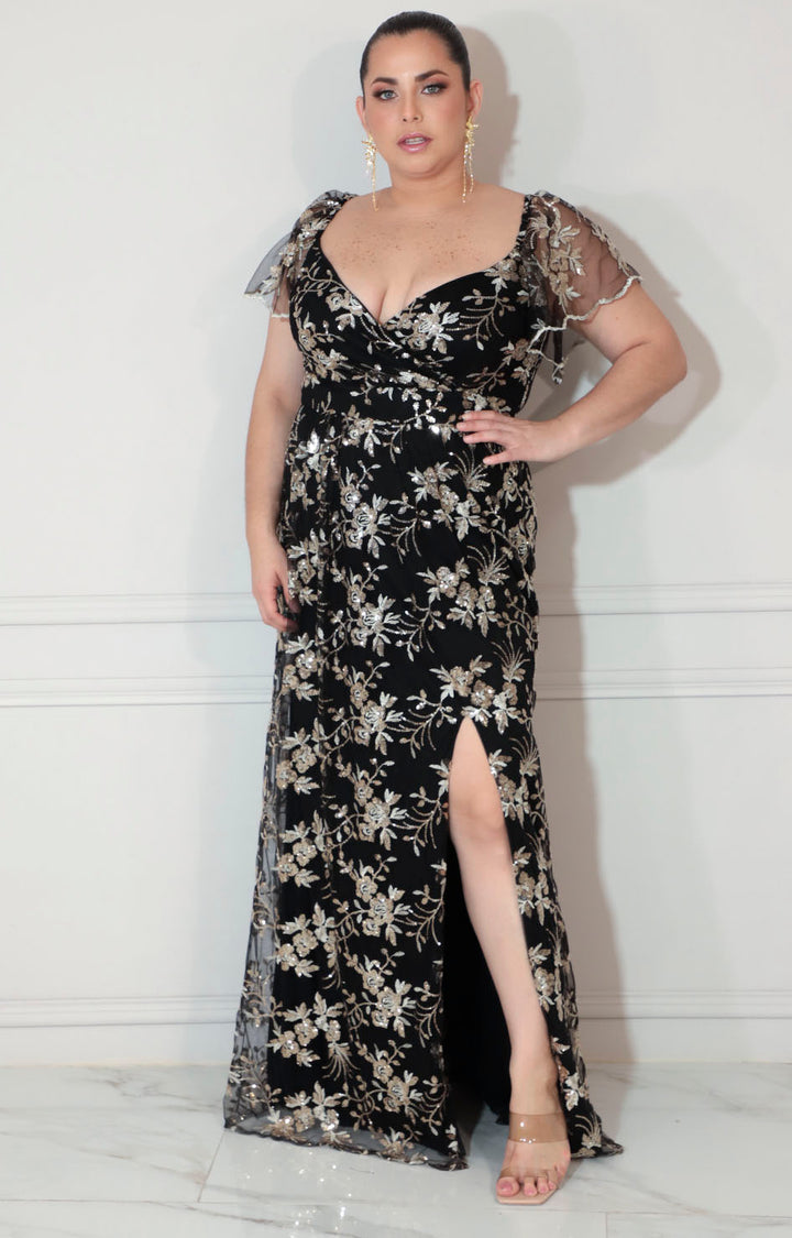 Vestido negro floral con lentejuela - VESTIDO Boutiquemirel 