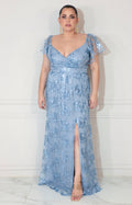 Vestido azul estampado de flores con lentejuela - VESTIDO Boutiquemirel 