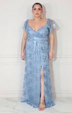 Vestido azul estampado de flores con lentejuela - VESTIDO Boutiquemirel 