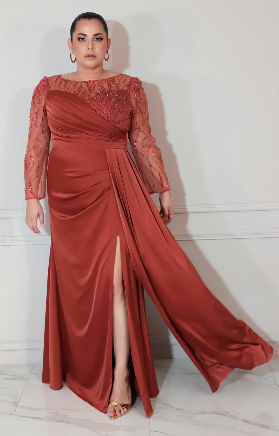 Vestido chedron con lentejuela y manga larga - VESTIDO XL Boutiquemirel 