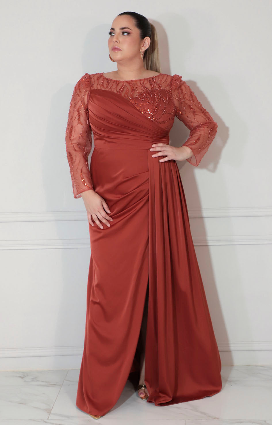 Vestido chedron con lentejuela y manga larga - VESTIDO XL Boutiquemirel 