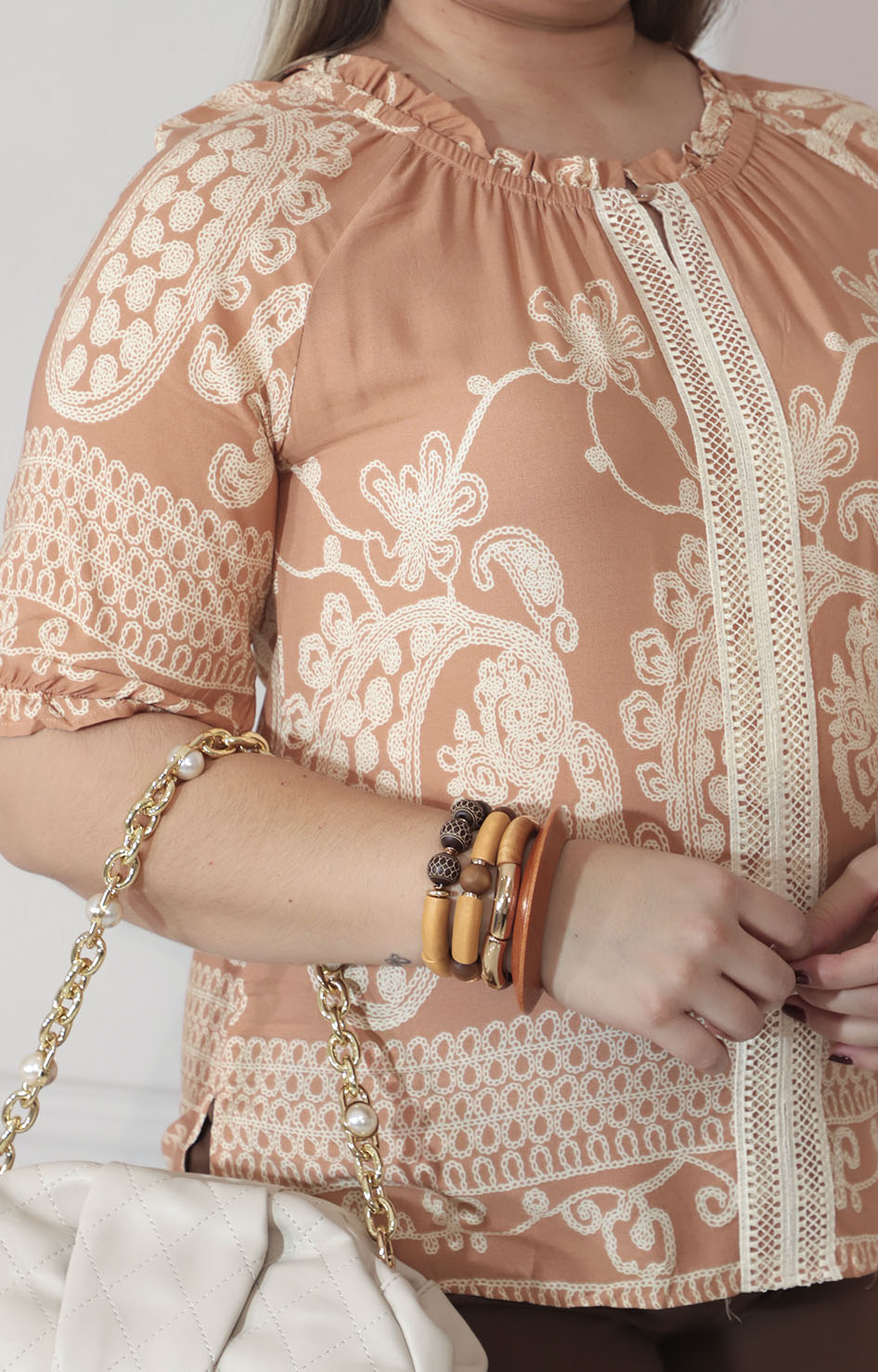 Blusa beige estampada con elástico inferior - BLUSA XL Boutiquemirel 