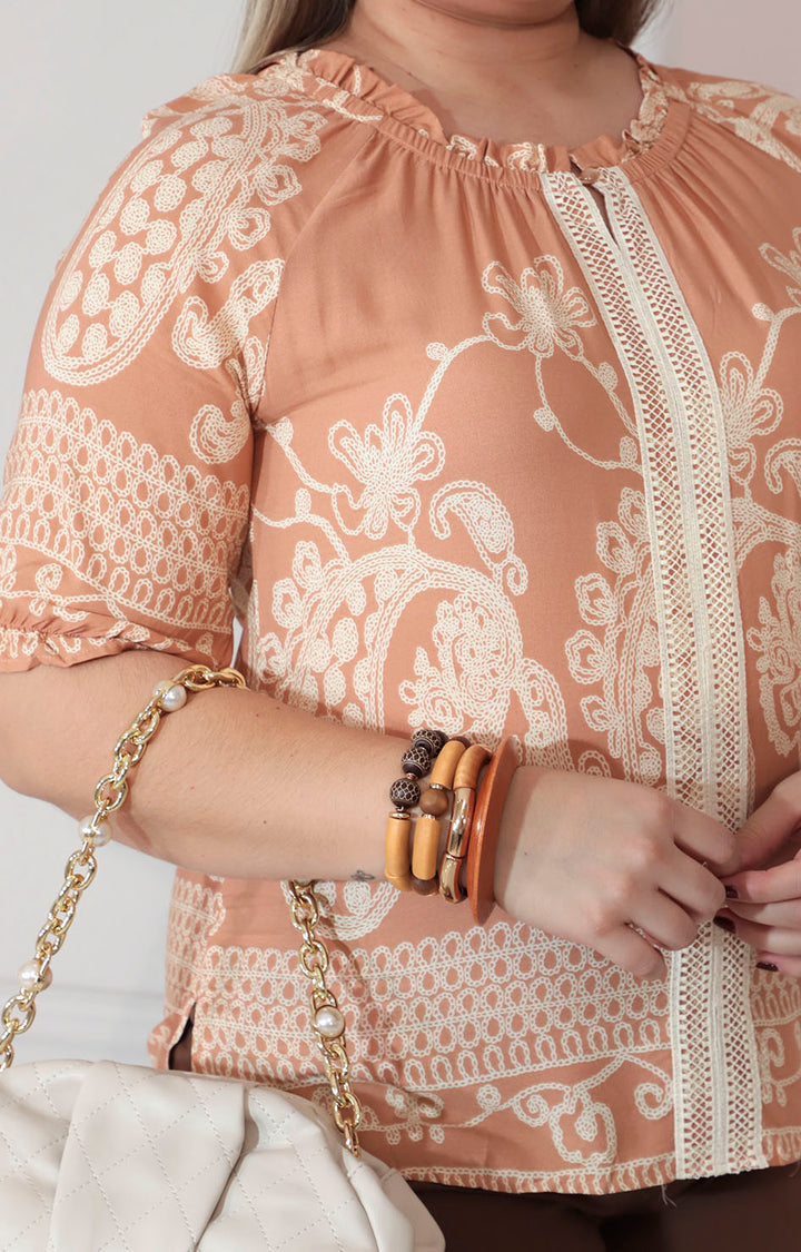 Blusa beige estampada con elástico inferior - BLUSA XL Boutiquemirel 