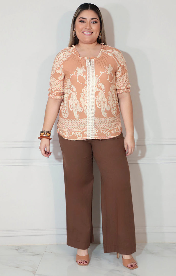 Blusa beige estampada con elástico inferior - BLUSA XL Boutiquemirel 