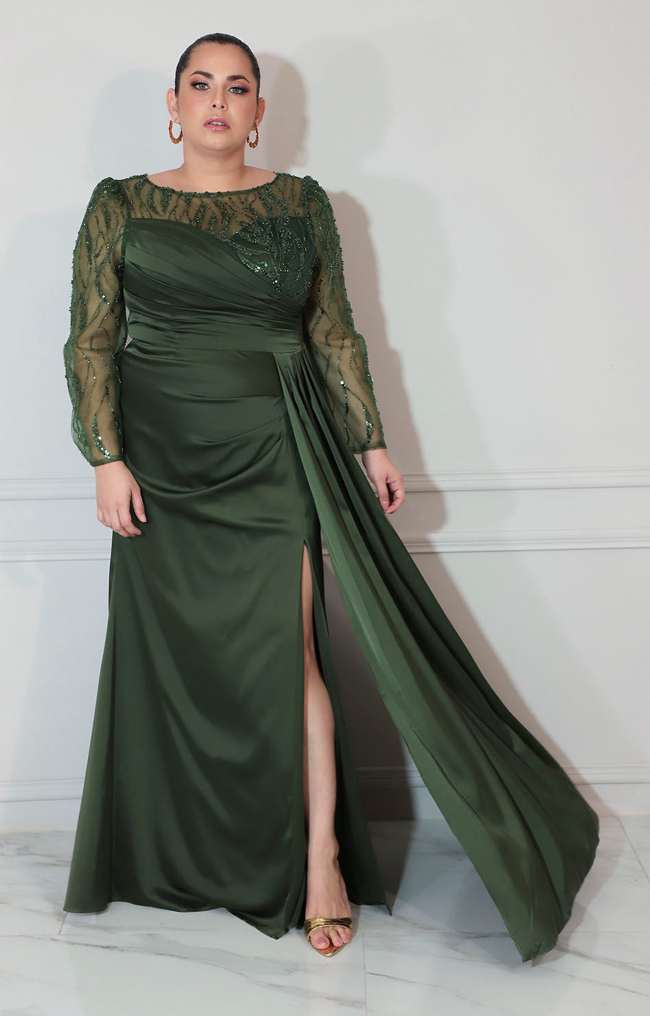 Vestido verde con lentejuela y manga larga - VESTIDO XL Boutiquemirel 