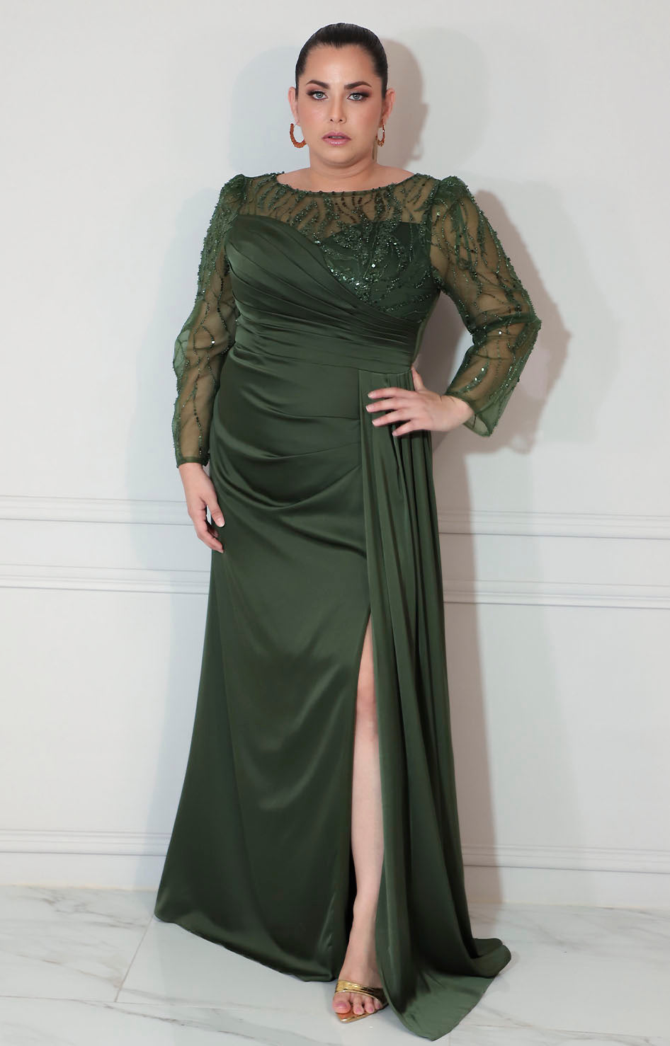 Vestido verde con lentejuela y manga larga - VESTIDO XL Boutiquemirel 