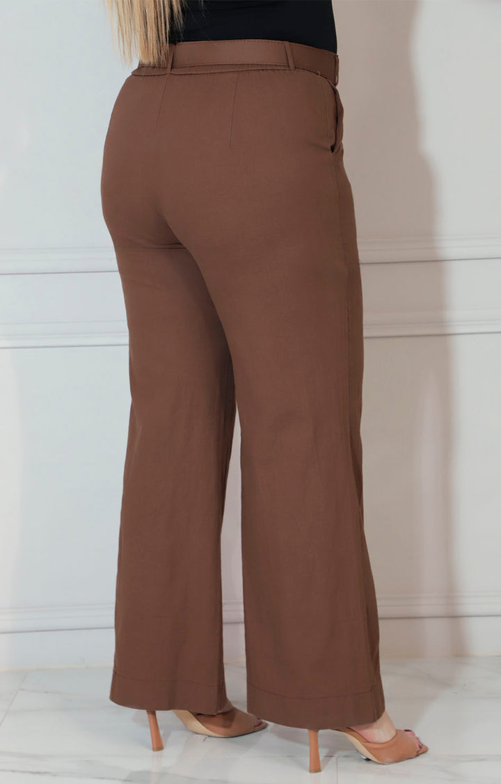 Pantalon café con cinturón y hebilla dorado - PANTALON XL Boutiquemirel 