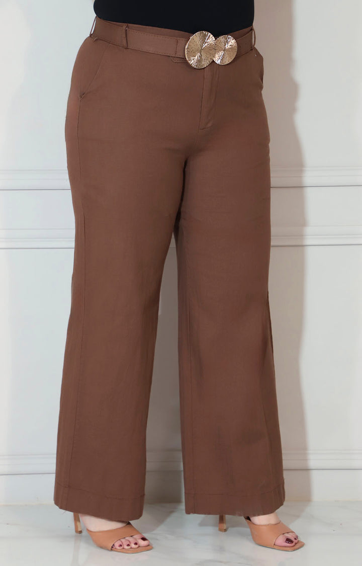 Pantalon café con cinturón y hebilla dorado - PANTALON XL Boutiquemirel 