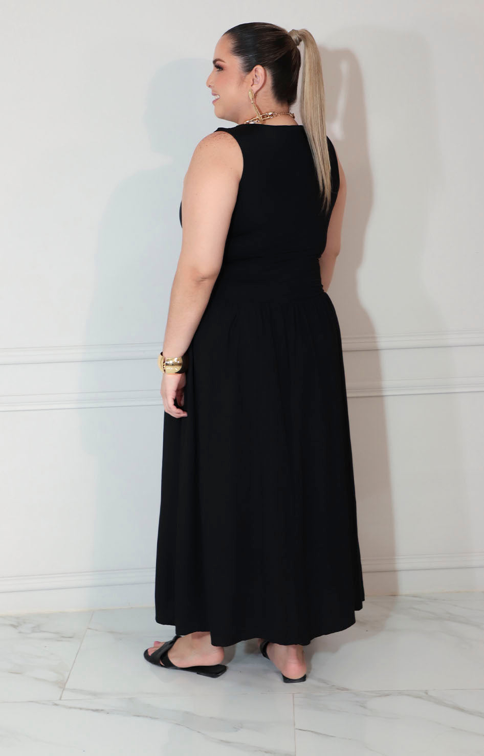 Vestido negro de tirantes con fruncido en cintura - VESTIDO XL Boutiquemirel 