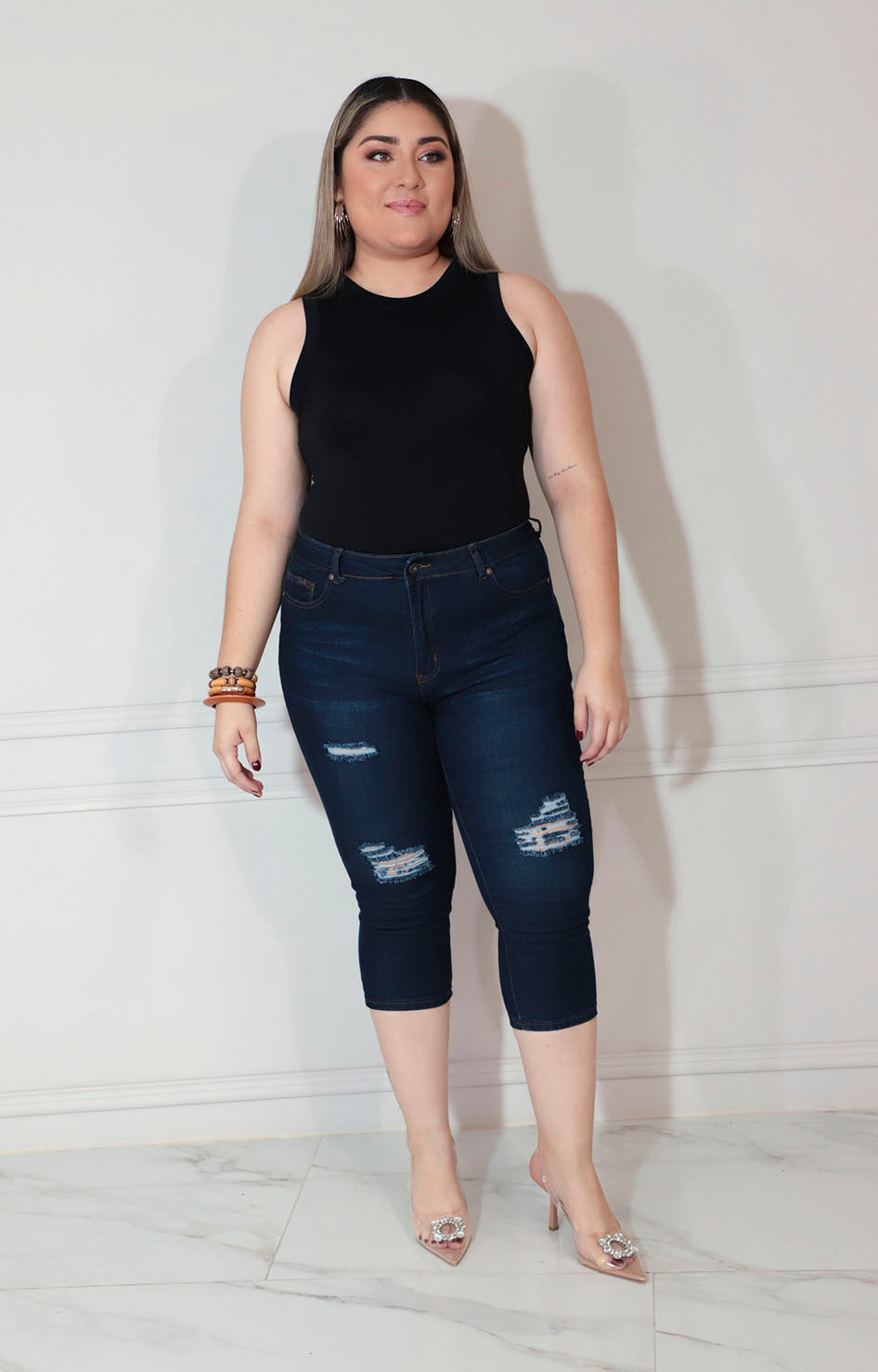 Capri de mezclilla azul con detalle desgarrado - CAPRI XL Boutiquemirel 