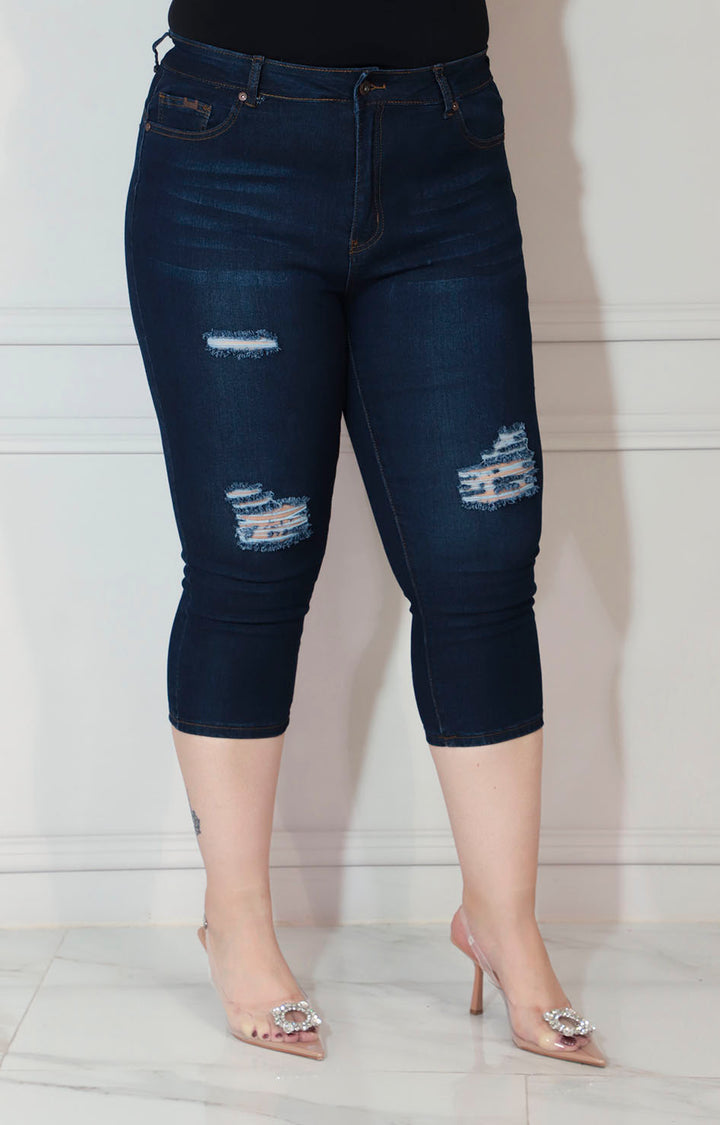 Capri de mezclilla azul con detalle desgarrado - CAPRI XL Boutiquemirel 
