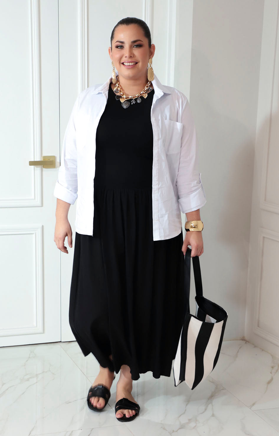 Vestido negro de tirantes con fruncido en cintura - VESTIDO XL Boutiquemirel 