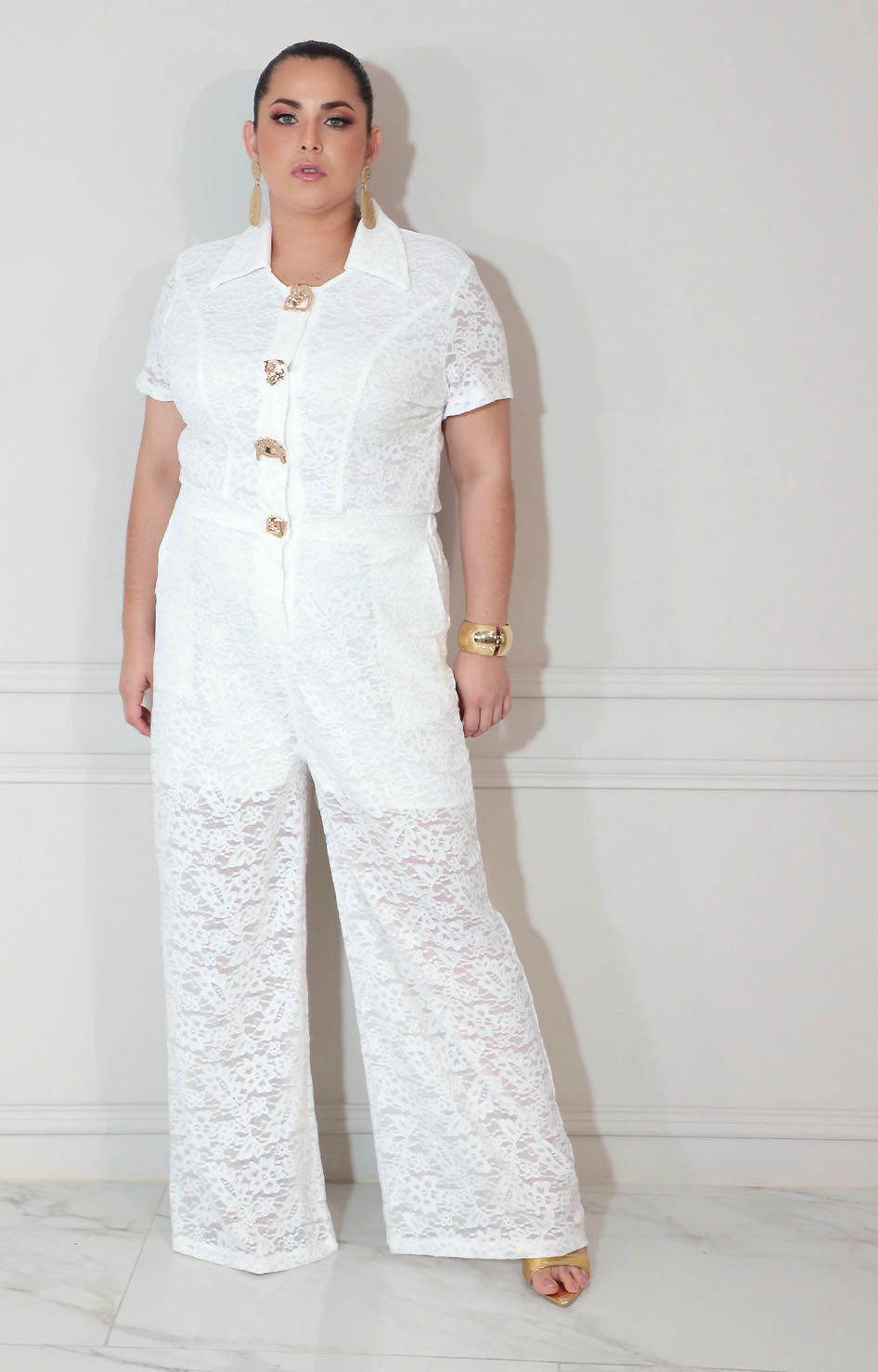 Palazzo blanco de encaje con botones asimétricos - PALAZZO XL Boutiquemirel 