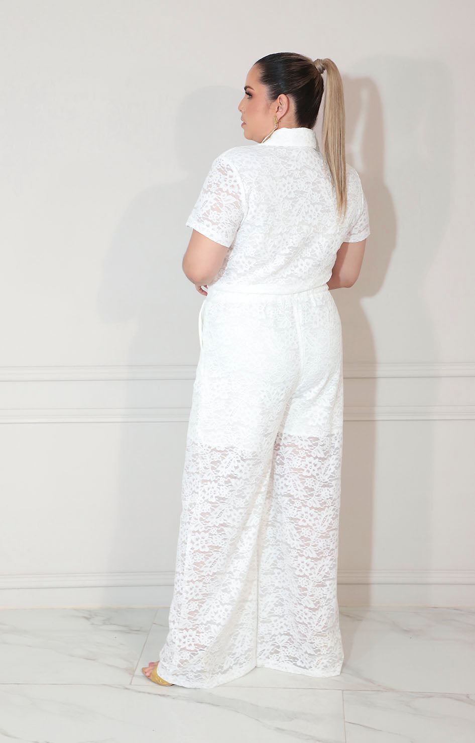 Palazzo blanco de encaje con botones asimétricos - PALAZZO XL Boutiquemirel 