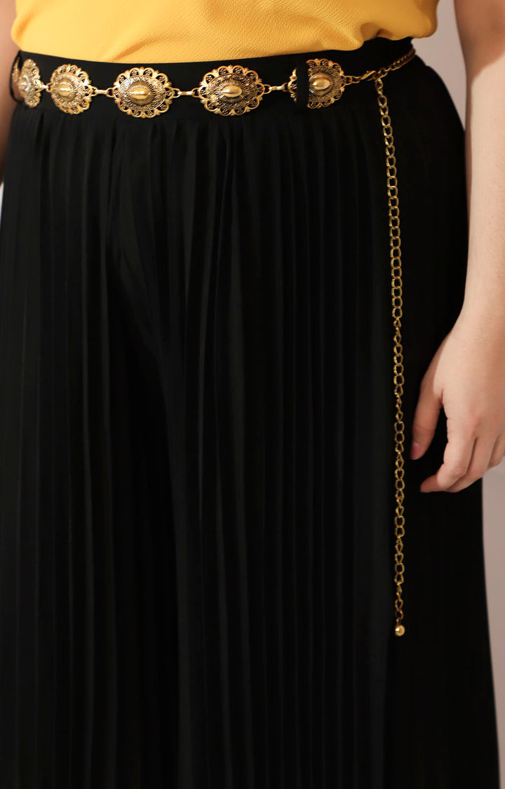Pantalón negro plisado con cinturón de eslabones - PANTALON XL Boutiquemirel 