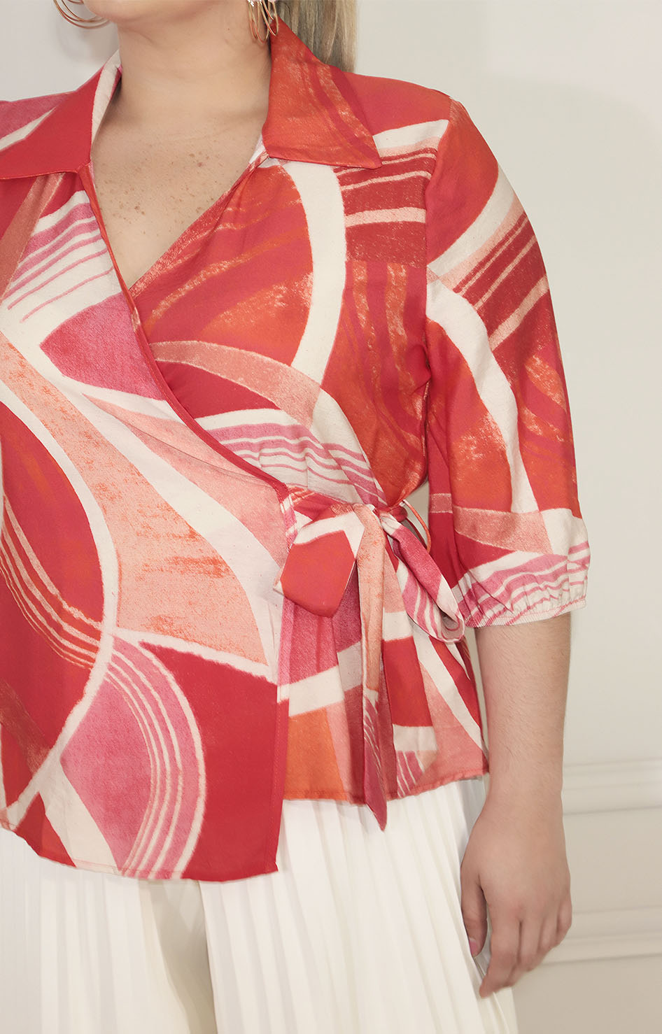 Blusa naranja envolvente con estampado y lazo - BLUSA XL Boutiquemirel 