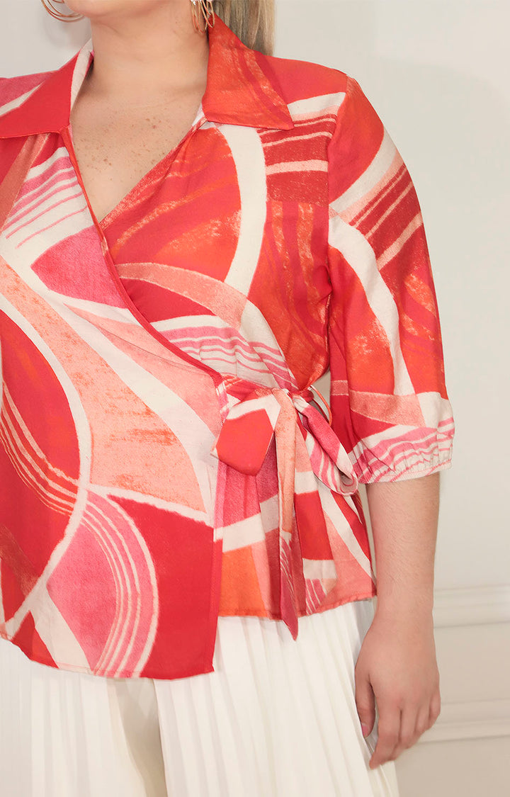 Blusa naranja envolvente con estampado y lazo - BLUSA XL Boutiquemirel 