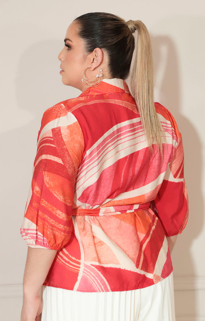 Blusa naranja envolvente con estampado y lazo - BLUSA XL Boutiquemirel 