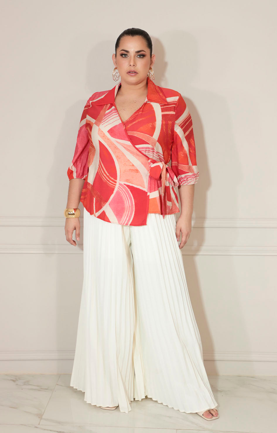 Blusa naranja envolvente con estampado y lazo - BLUSA XL Boutiquemirel 