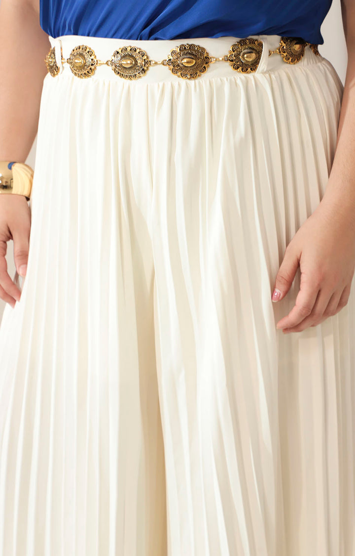 Pantalón blanco plisado con cinturón  de eslabones - PANTALON XL Boutiquemirel 