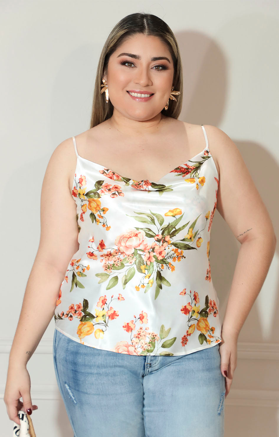 Blusa estampada de tirantes con cuello hamaca - BLUSA XL Boutiquemirel 