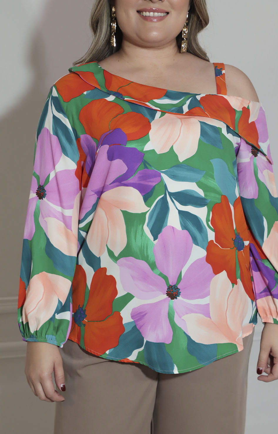 Blusa estampada de flores con tirante y manga larga - BLUSA XL Boutiquemirel 