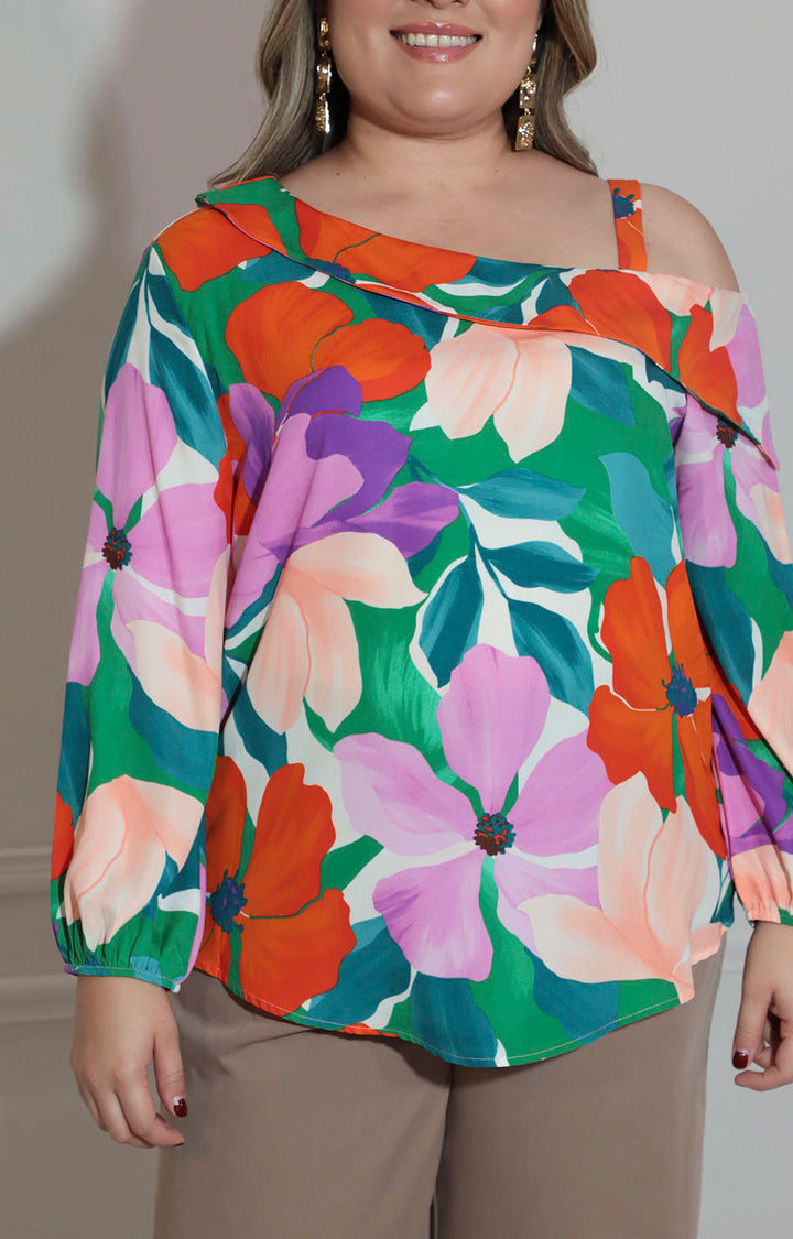 Blusa estampada de flores con tirante y manga larga - BLUSA XL Boutiquemirel 