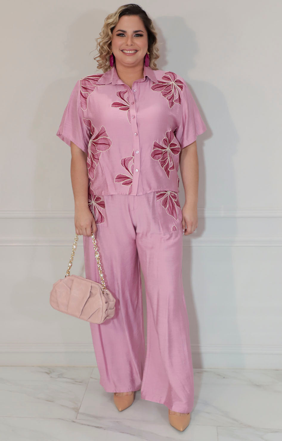 Conjunto rosa estampado con botones - CONJUNTO XL Boutiquemirel 