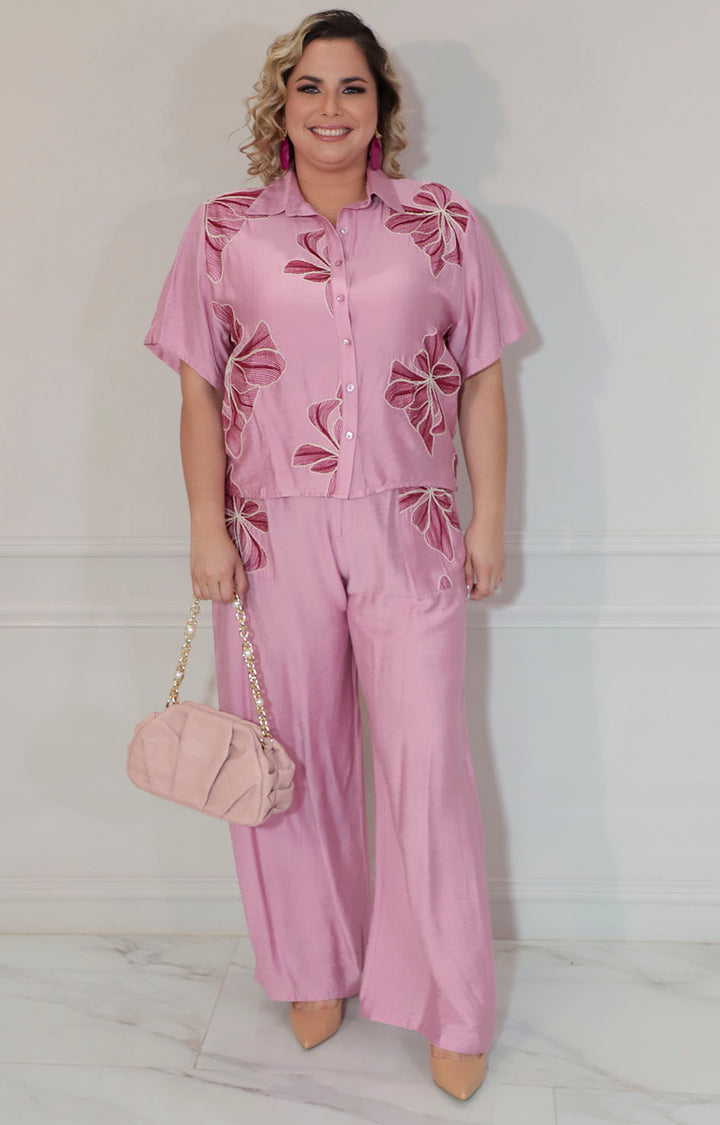 Conjunto rosa estampado con botones - CONJUNTO XL Boutiquemirel 