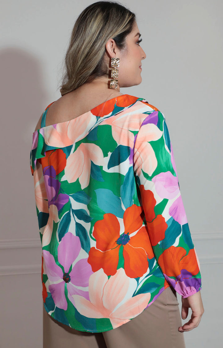 Blusa estampada de flores con tirante y manga larga - BLUSA XL Boutiquemirel 