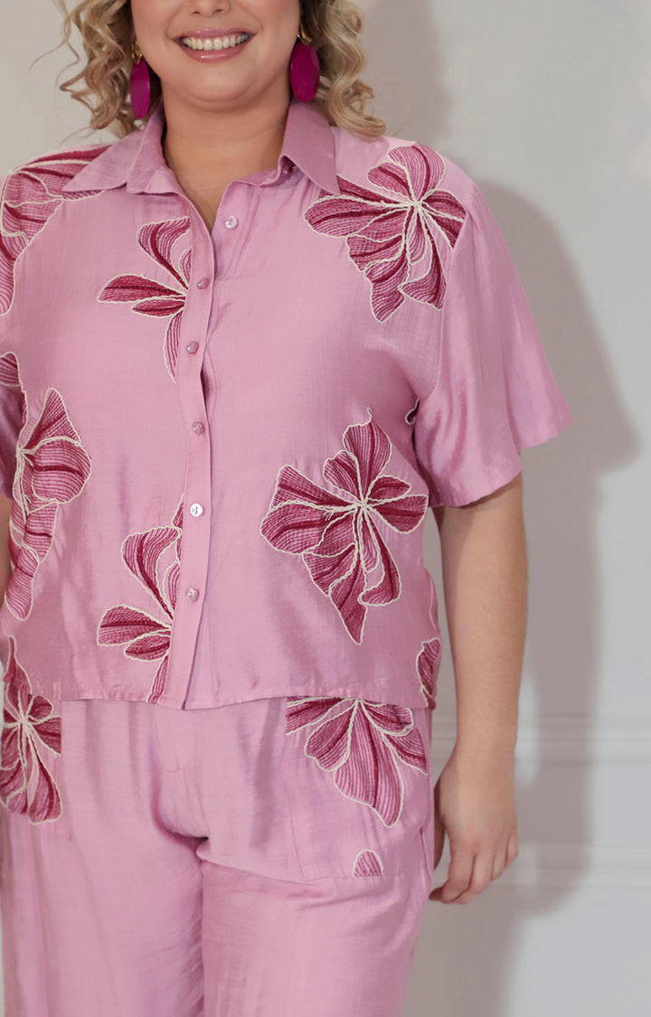 Conjunto rosa estampado con botones - CONJUNTO XL Boutiquemirel 