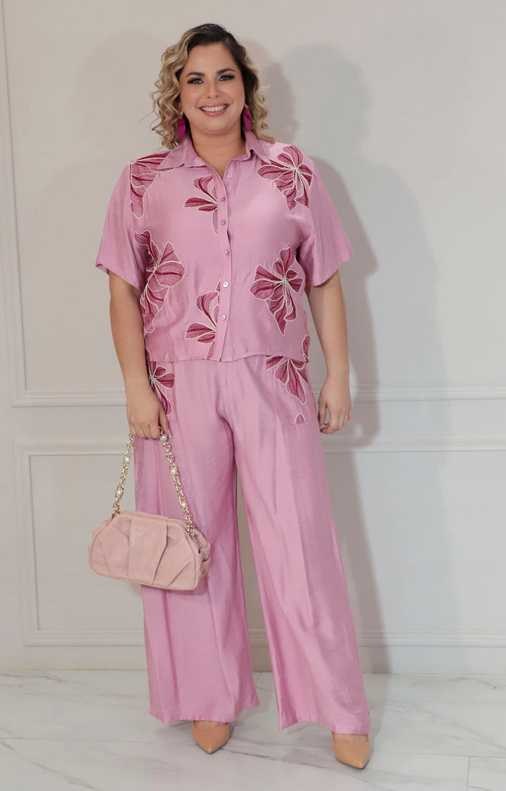 Conjunto rosa estampado con botones - CONJUNTO XL Boutiquemirel 