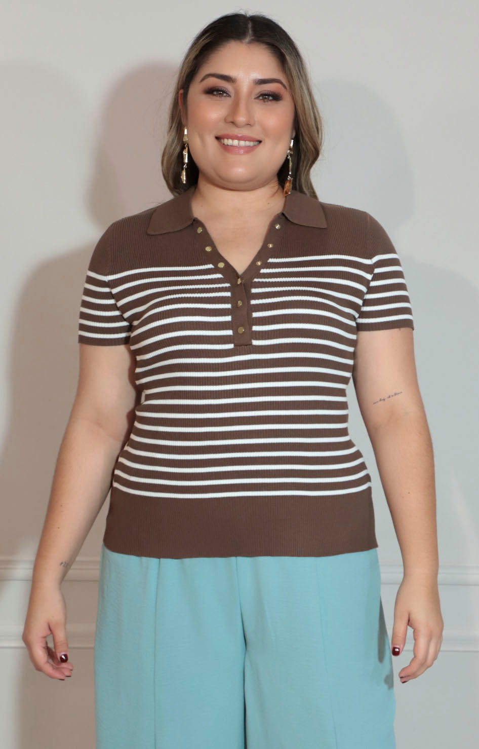 Blusa café con líneas - BLUSA XL Boutiquemirel 