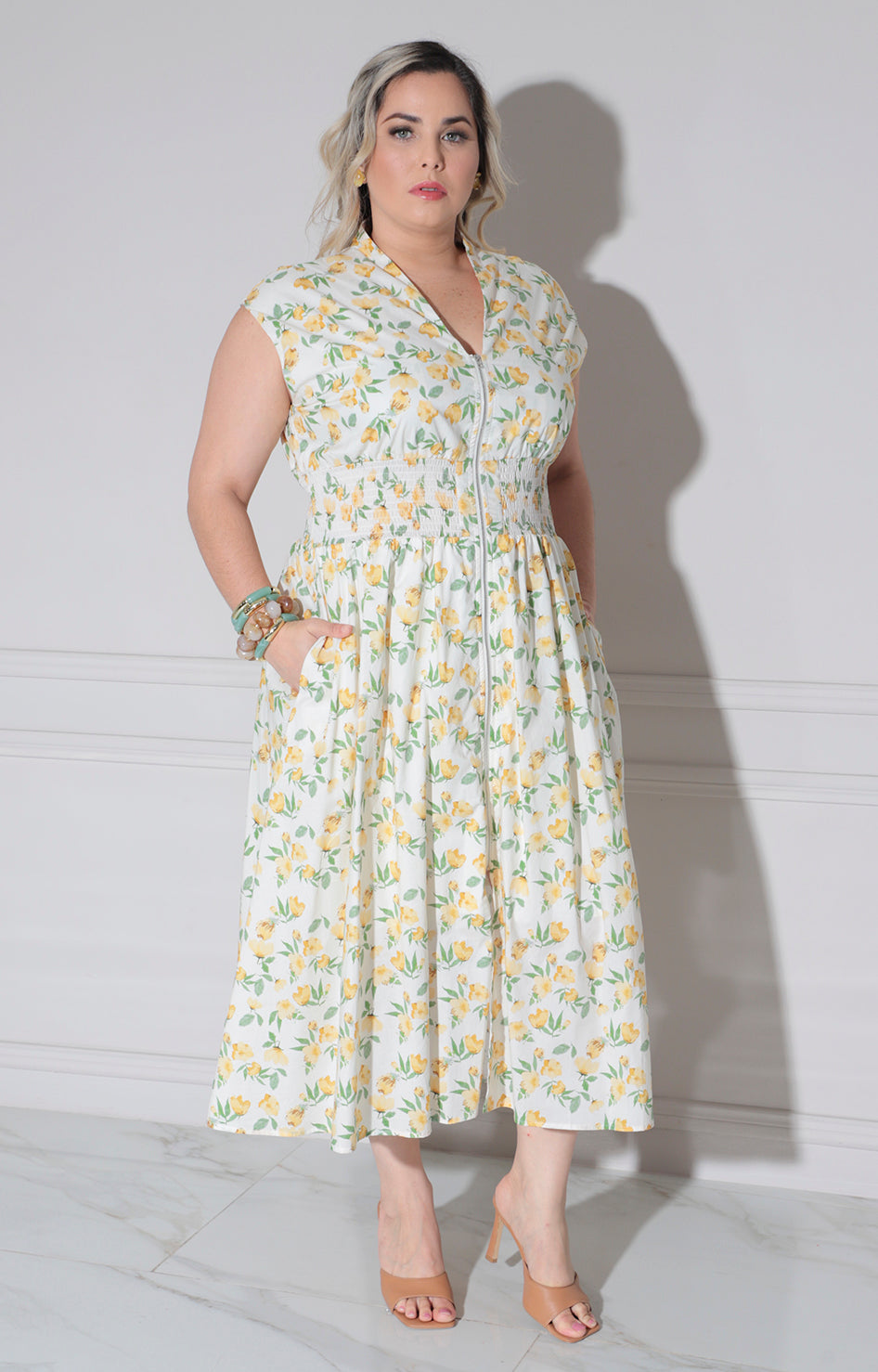 Vestido amarillo estampado - VESTIDO LARGO CURVY Boutiquemirel 