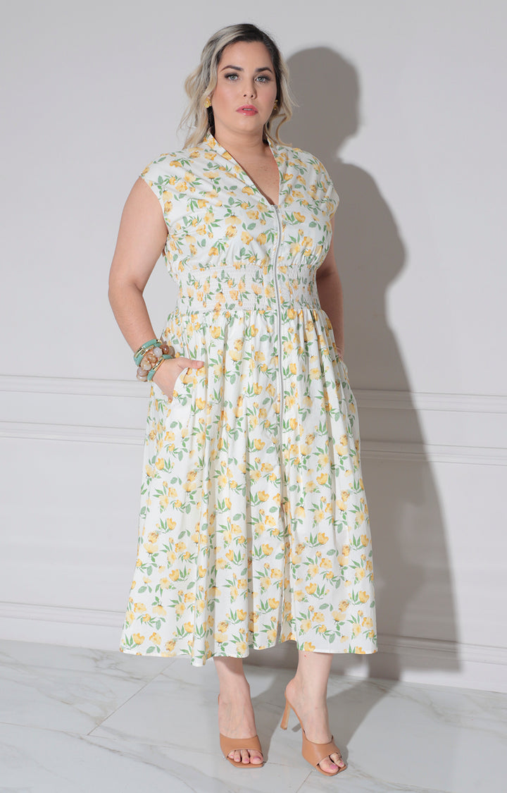 Vestido amarillo estampado - VESTIDO LARGO CURVY Boutiquemirel 
